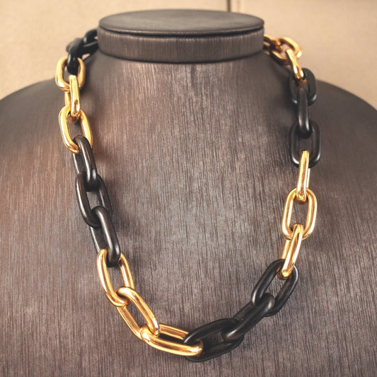 Halskette in Gelbgold mit Ebenholz - Elementen - V. Gasser 1873