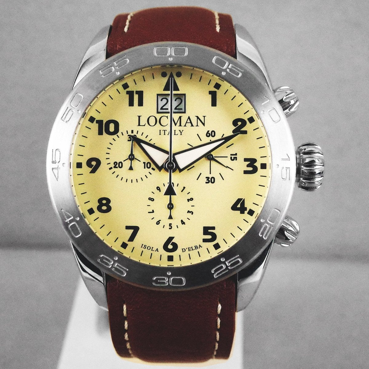 Locman Isola D'Elba Orologio Uomo – Quadrante Beige, Cassa In Titanio 43mm, Vetro Zaffiro, Pelle Marrone