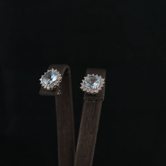 Aquamarine ear studs with diamonds - V. Gasser 1873