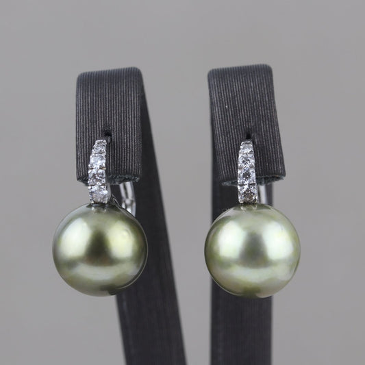 Earrings with green Tahitian pearls and diamonds - V. Gasser 1873