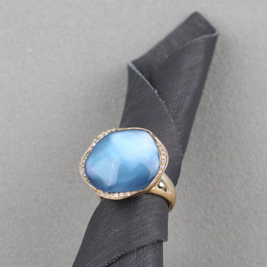 Ring in rose gold with blue topaz and diamonds - V. Gasser 1873